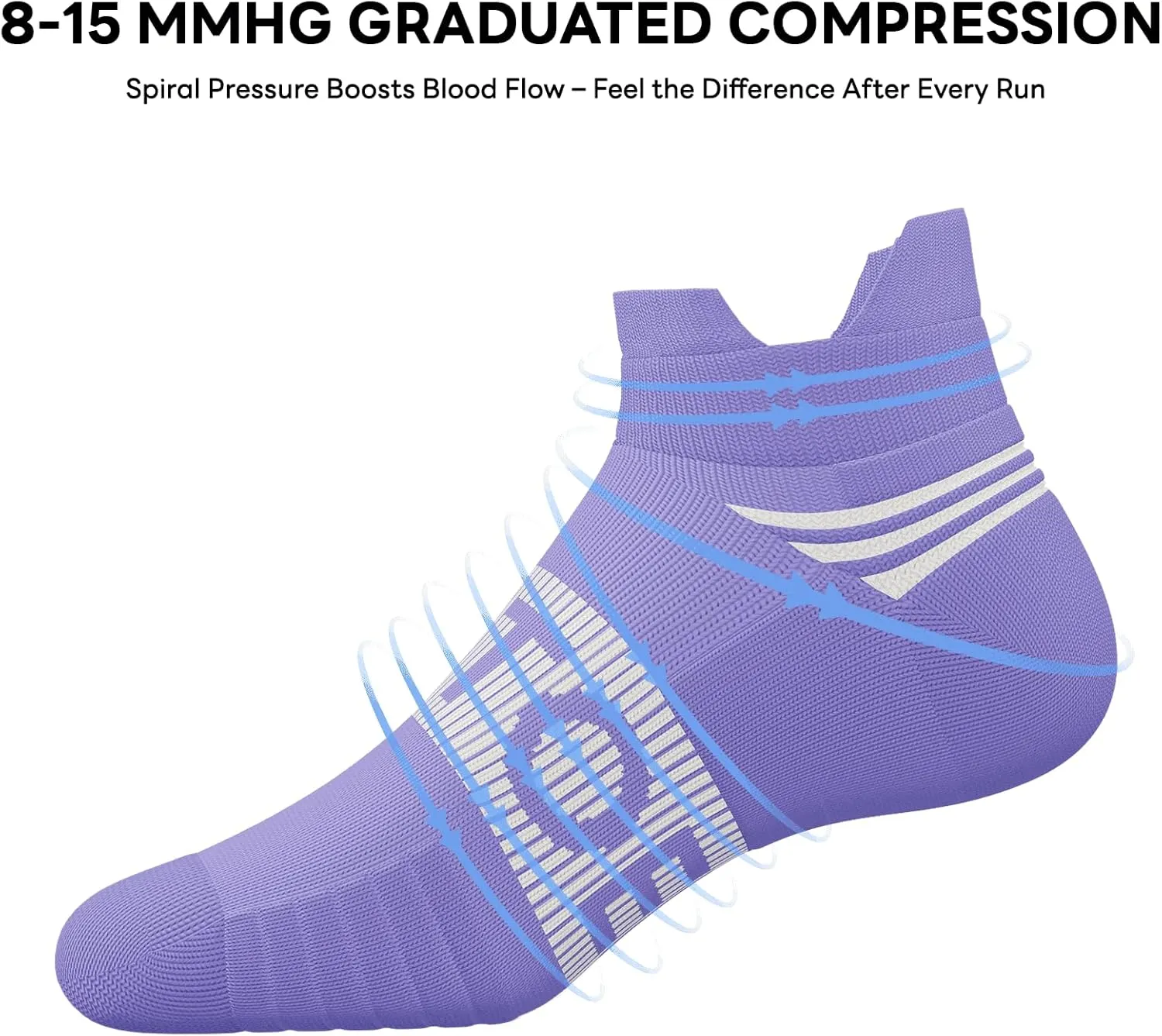 Ankle Compression Socks for Men and Women, 6 Pairs Cushioned Low Cut Athletic Running Sock with Arch Support