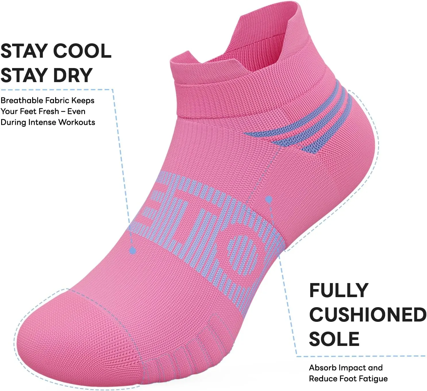 Ankle Compression Socks for Men and Women, 6 Pairs Cushioned Low Cut Athletic Running Sock with Arch Support