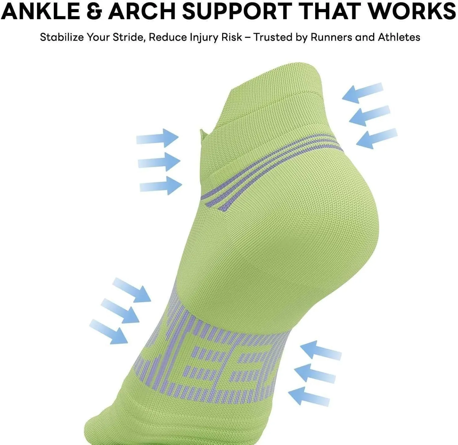 Ankle Compression Socks for Men and Women, 6 Pairs Cushioned Low Cut Athletic Running Sock with Arch Support