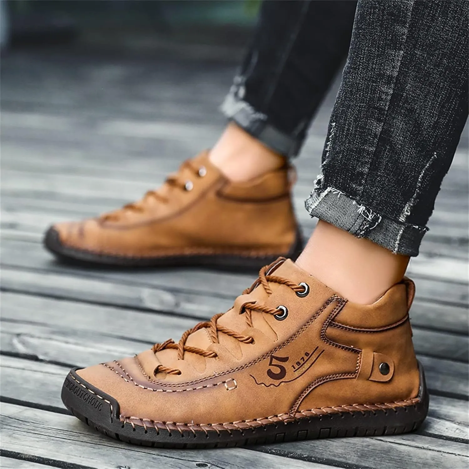 BORAMAX Mens Casual Shoes Fashion Sneakers Non Slip PU Leather Classic Walking Shoes Suit Shoes Autumn Mid Top Men Shoes