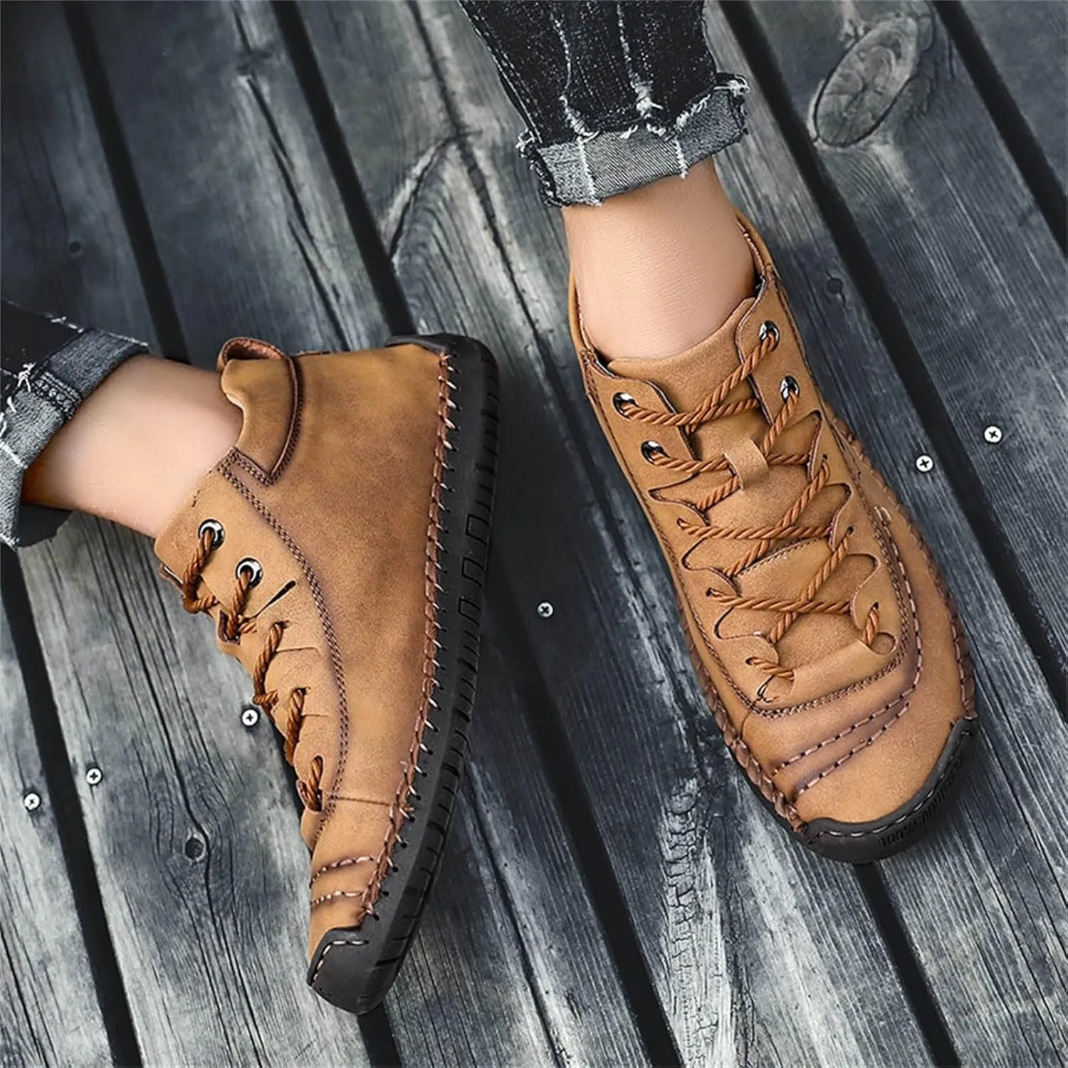 BORAMAX Mens Casual Shoes Fashion Sneakers Non Slip PU Leather Classic Walking Shoes Suit Shoes Autumn Mid Top Men Shoes