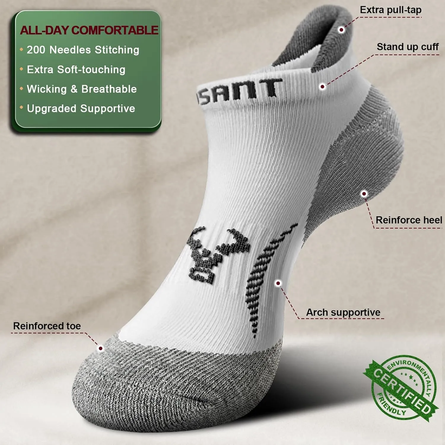 BULLIANT Men Ankle Socks,Athletic Running Socks Breathable Wicking For Men Women Cushioned Footbed Arch Supportive
