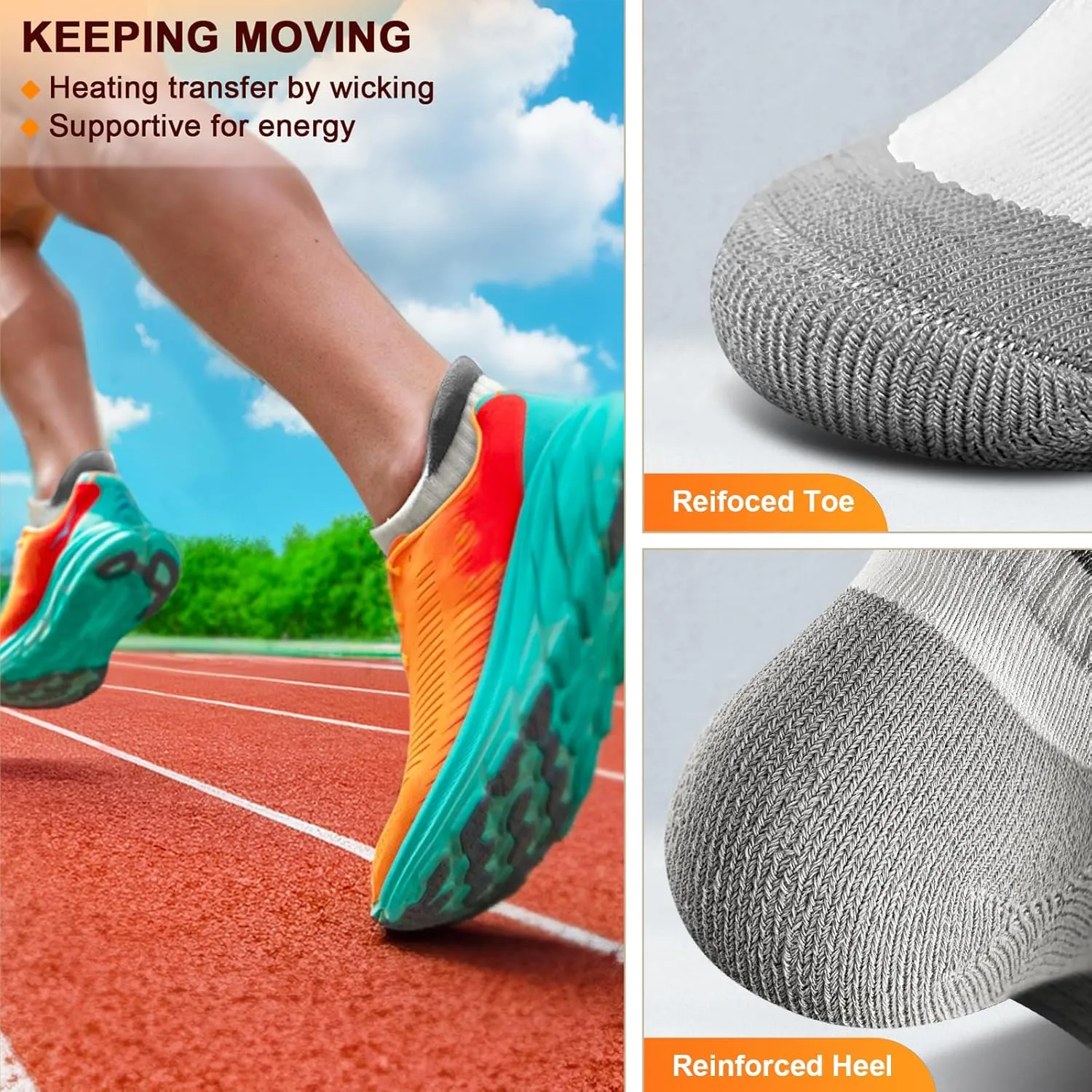 BULLIANT Running Socks Men-Athletic Ankle Wicking Socks Cushioned For Men Walking-Arch Compression Support