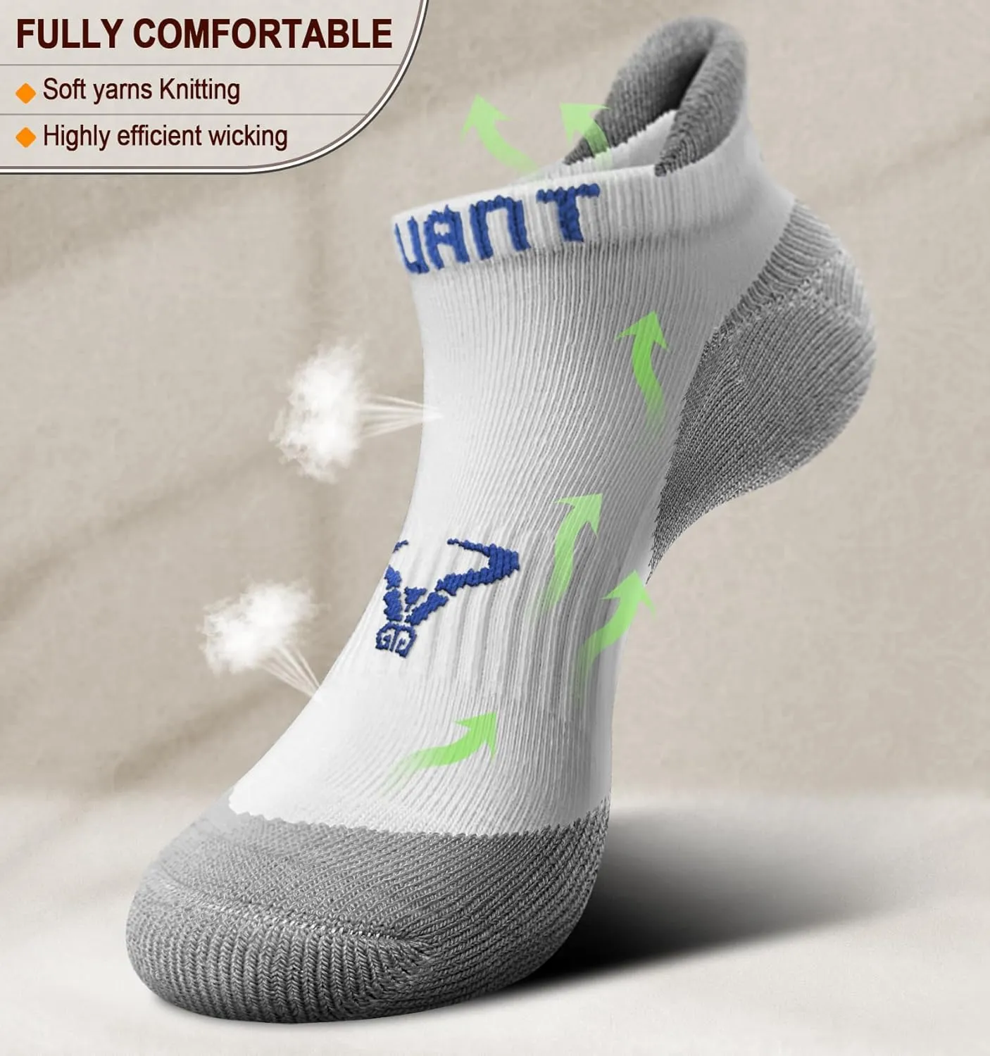 BULLIANT Running Socks Men-Athletic Ankle Wicking Socks Cushioned For Men Walking-Arch Compression Support