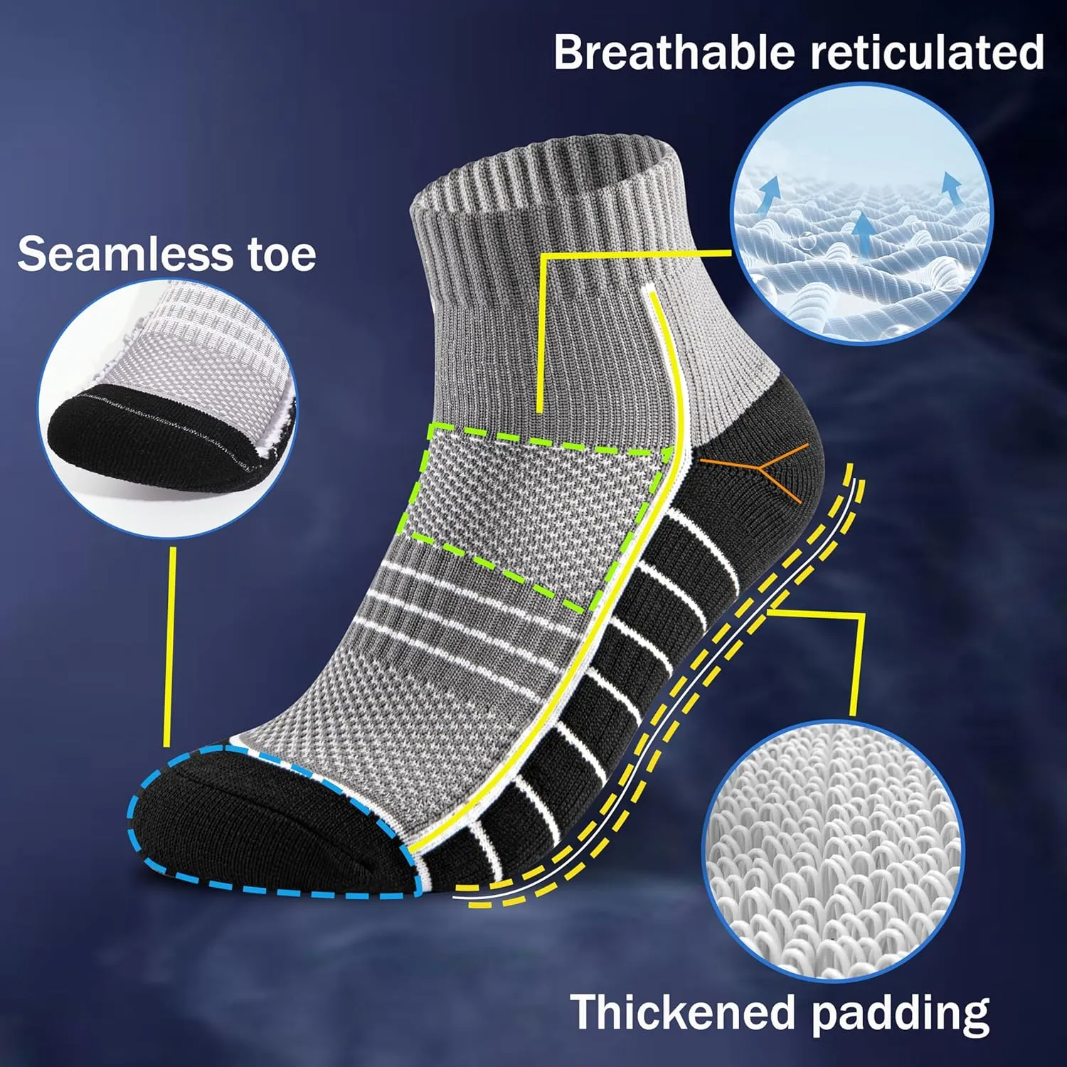 CONRAN KREMIX Athletic Running Socks Cushioned Breathable Sports Socks for Men and Women (6 Pairs)