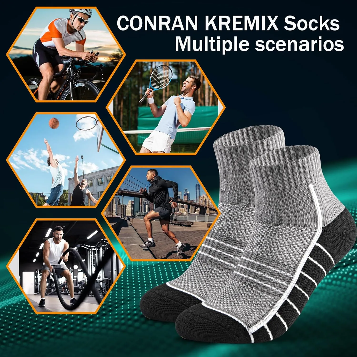 CONRAN KREMIX Athletic Running Socks Cushioned Breathable Sports Socks for Men and Women (6 Pairs)