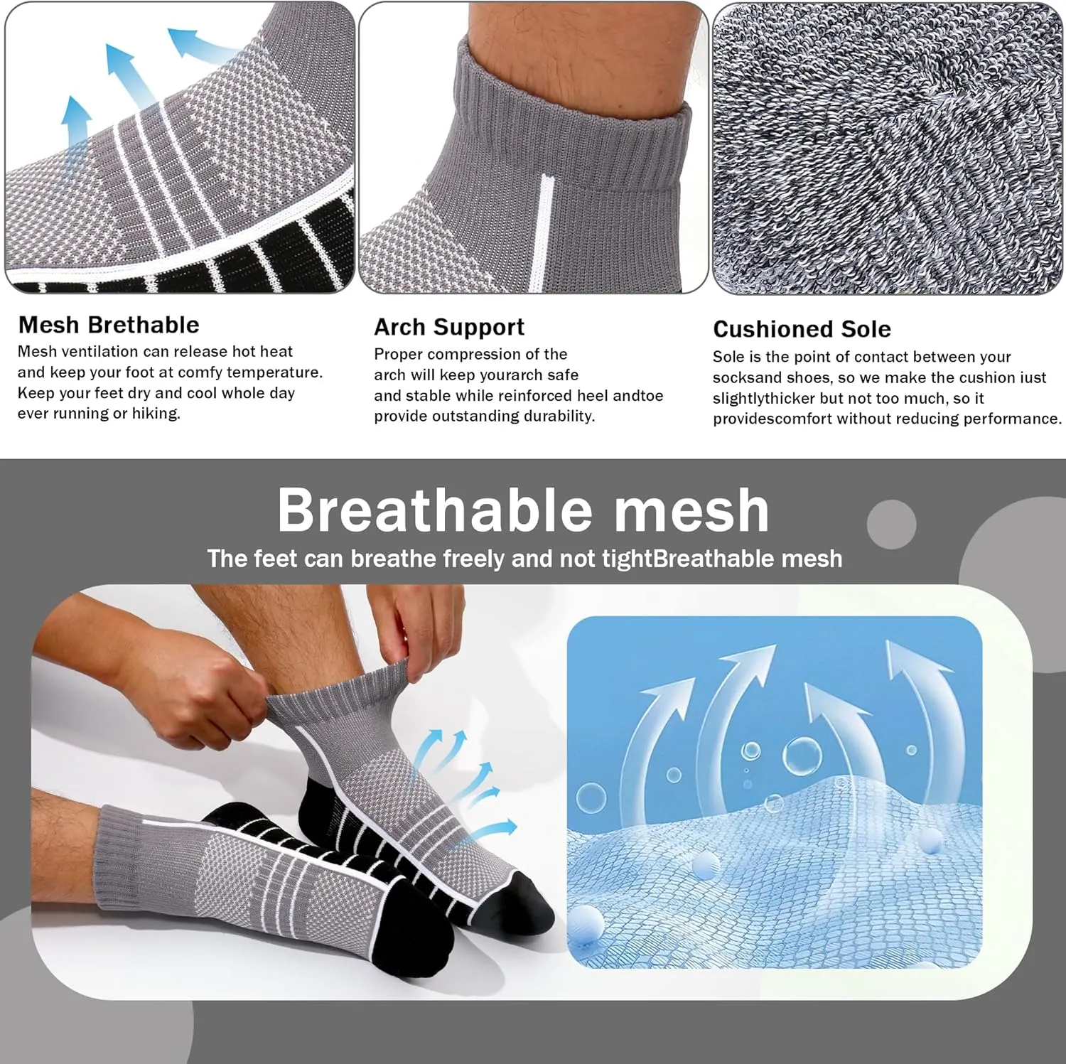 CONRAN KREMIX Athletic Running Socks Cushioned Breathable Sports Socks for Men and Women (6 Pairs)