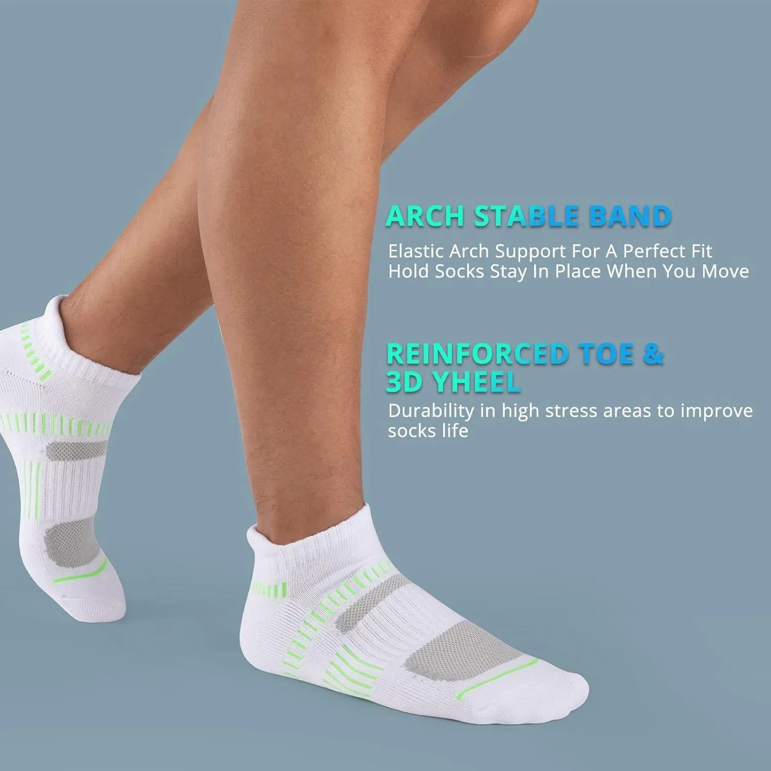 Cooplus Mens Cotton Athletic Ankle Socks Performance Cushioned Breathable Low Cut Tab Sock with Arch Support (6 Pairs)