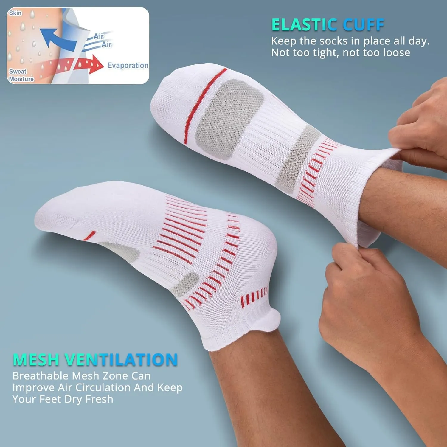 Cooplus Mens Cotton Athletic Ankle Socks Performance Cushioned Breathable Low Cut Tab Sock with Arch Support (6 Pairs)