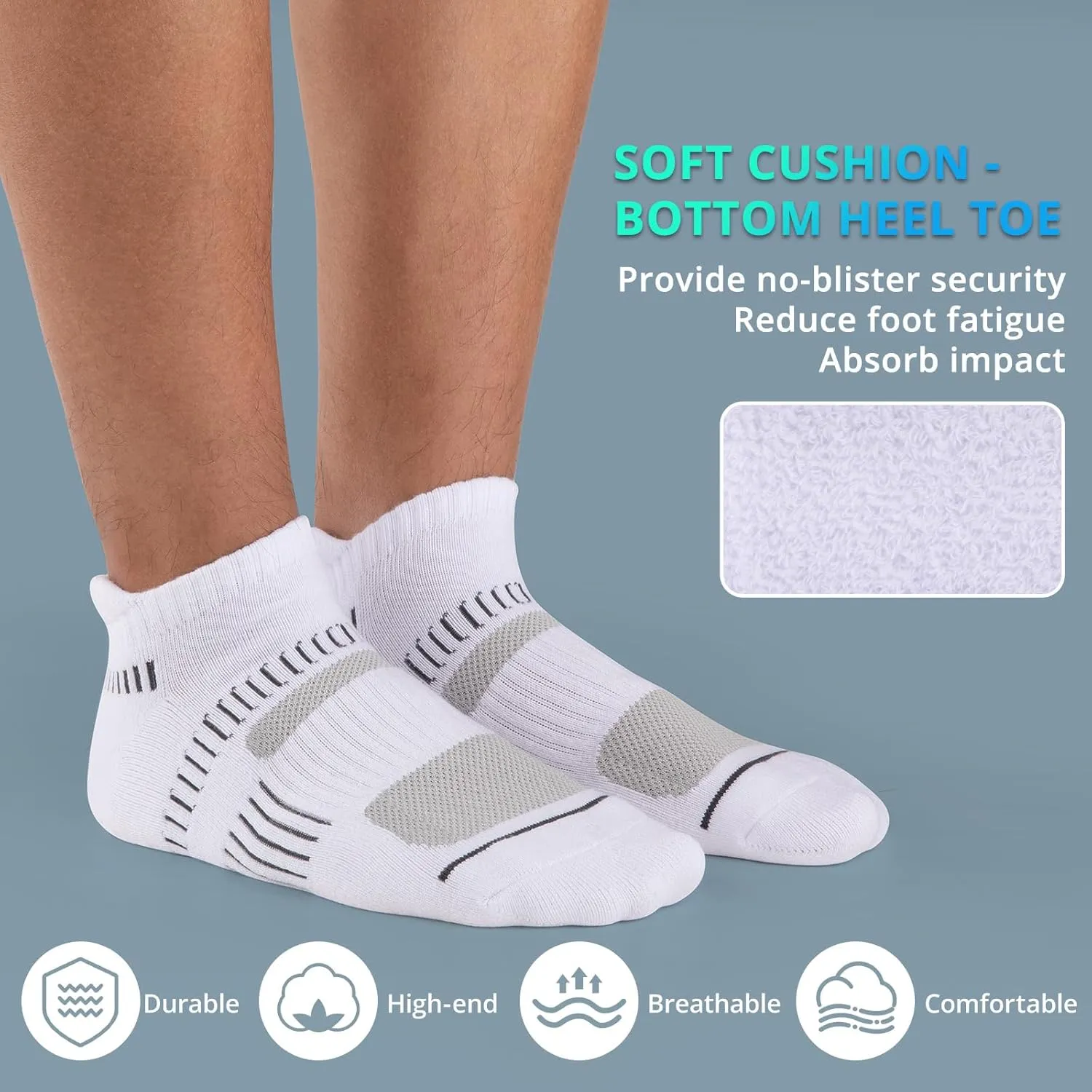 Cooplus Mens Cotton Athletic Ankle Socks Performance Cushioned Breathable Low Cut Tab Sock with Arch Support (6 Pairs)