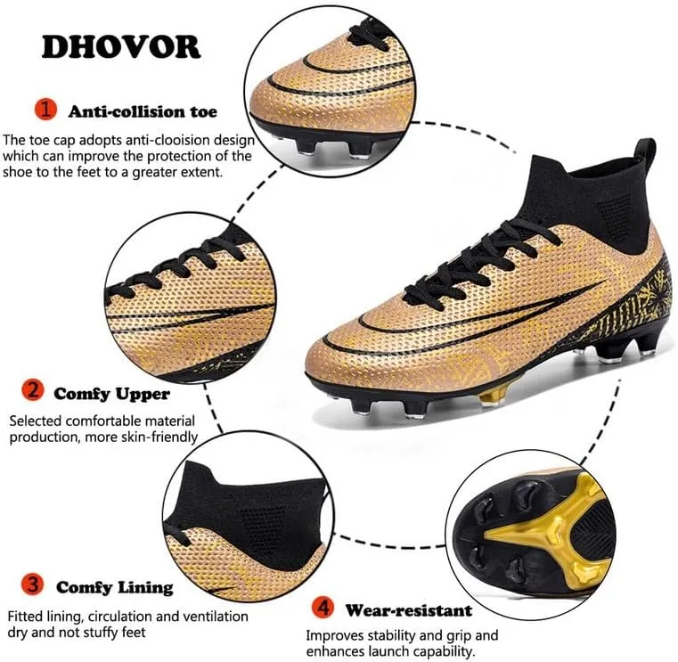 DHOVOR Boys Girls High-Top Soccer Cleats Youth Football Cleats Comfortable Turf Indoor Soccer Shoes for Kids Outdoor/Indoor/Competition/Unisex