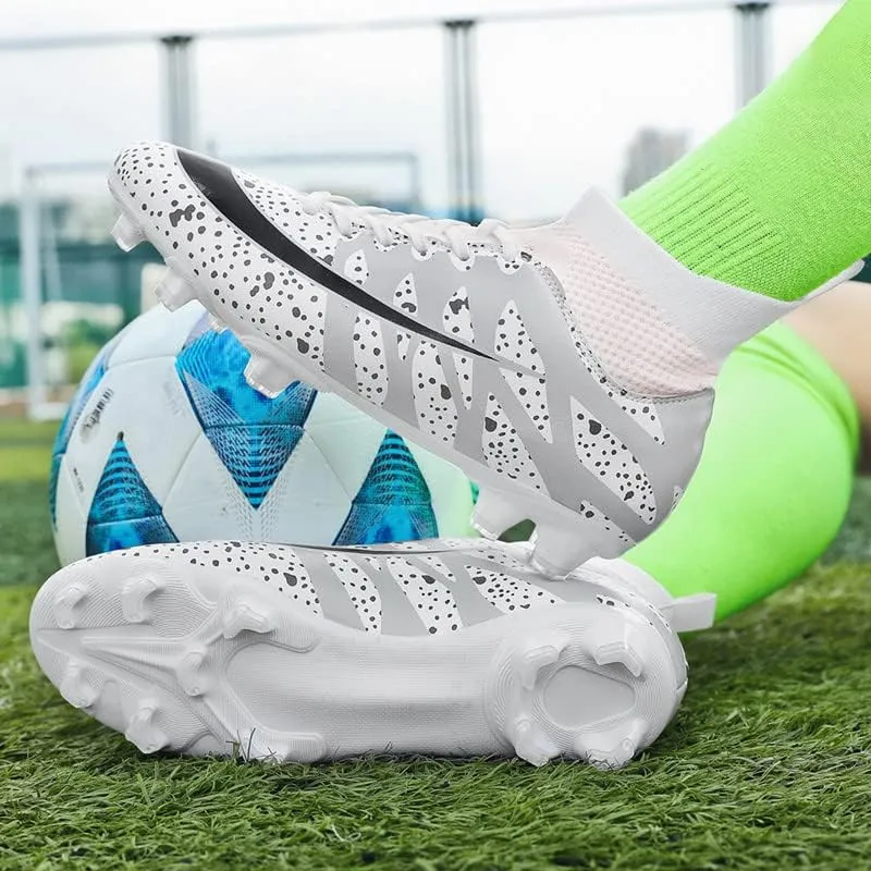 DHOVOR Boys Girls High-Top Soccer Cleats Youth Football Cleats Lightweight Indoor Soccer Shoes for Kids Indoor/Outdoor/Competition/Unisex