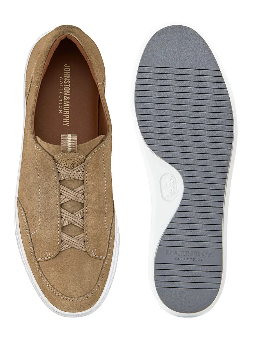J & M Collection Anson Stretch Lace-to-Toe in Taupe English Suede