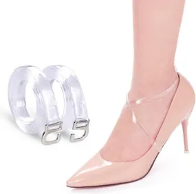QUUPY 2 Pairs 23.5 Inch Women's Transparent Silicone Invisible Shoe Straps Detachable Handy High Heel Shoes Straps Sandals Wedges and Flats for Anti-Loose Shoelace Accessories (Clear)