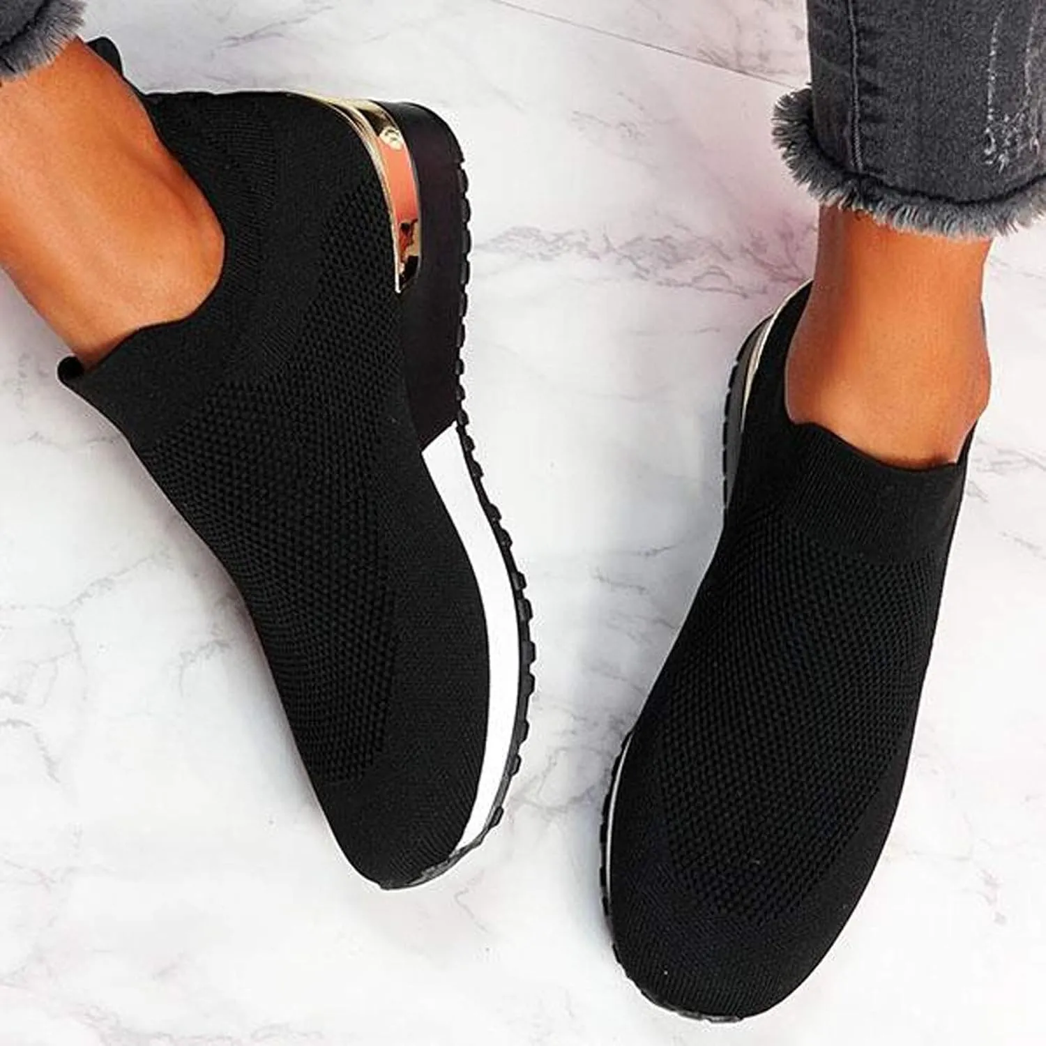 Running Shoes for Women Wide Width Women's Slip On Shoes Wide Toe Box Black Sneakers for Women Comfortable Size 11 All Black Tennis Shoes for Women Zapatos Sin Cordones para Mujer