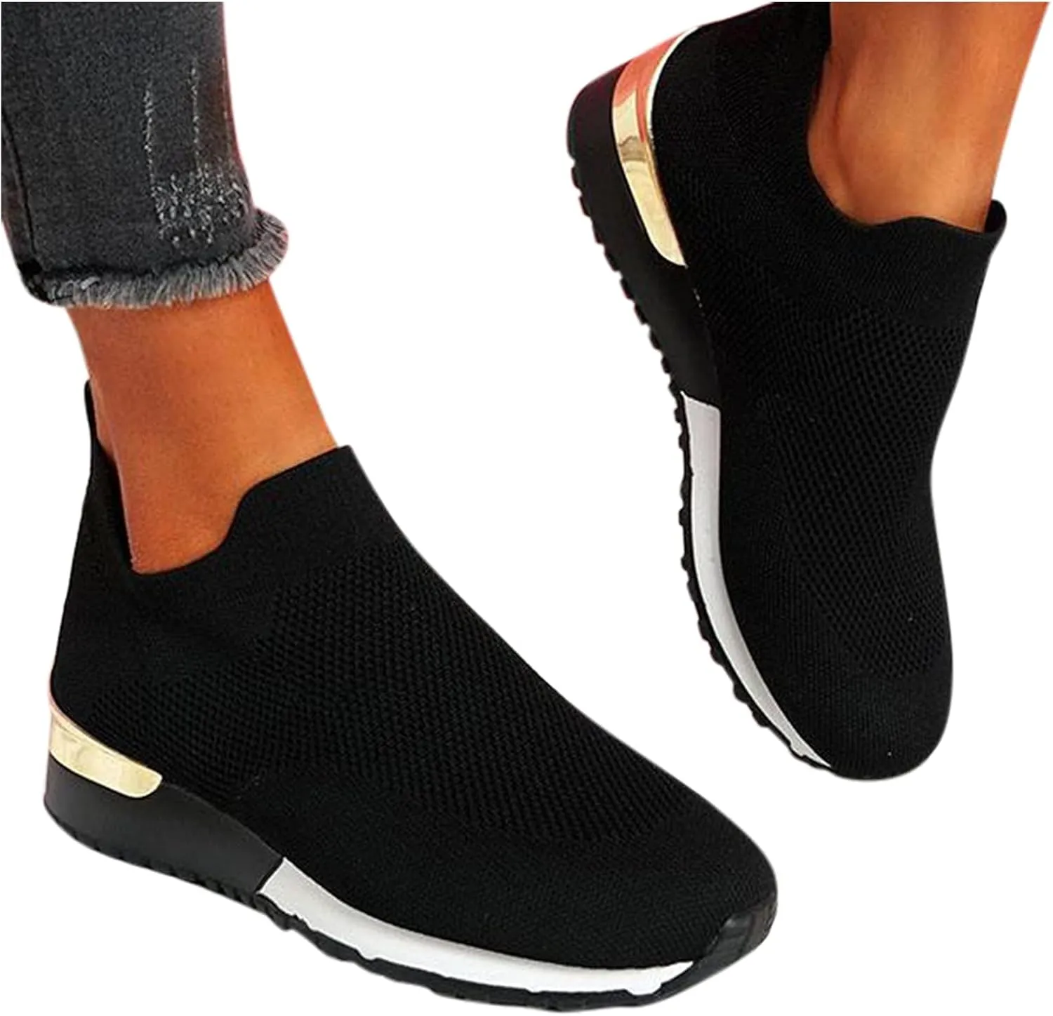 Running Shoes for Women Wide Width Women's Slip On Shoes Wide Toe Box Black Sneakers for Women Comfortable Size 11 All Black Tennis Shoes for Women Zapatos Sin Cordones para Mujer
