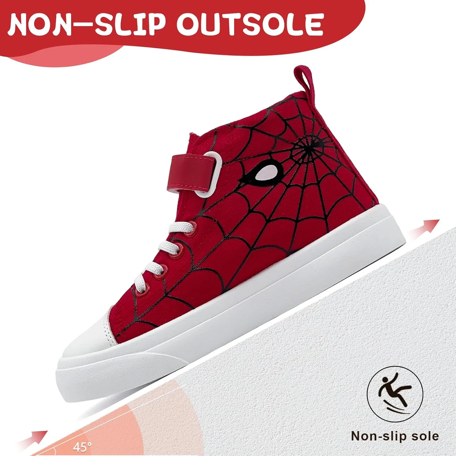 Sharllen Kid Canvas High Top Spider Sneakers Classic Adjustable Strap Lace up Shoes for Boys Girls Casual Tennis Kids Athletic Basketball Running Walking Shoes
