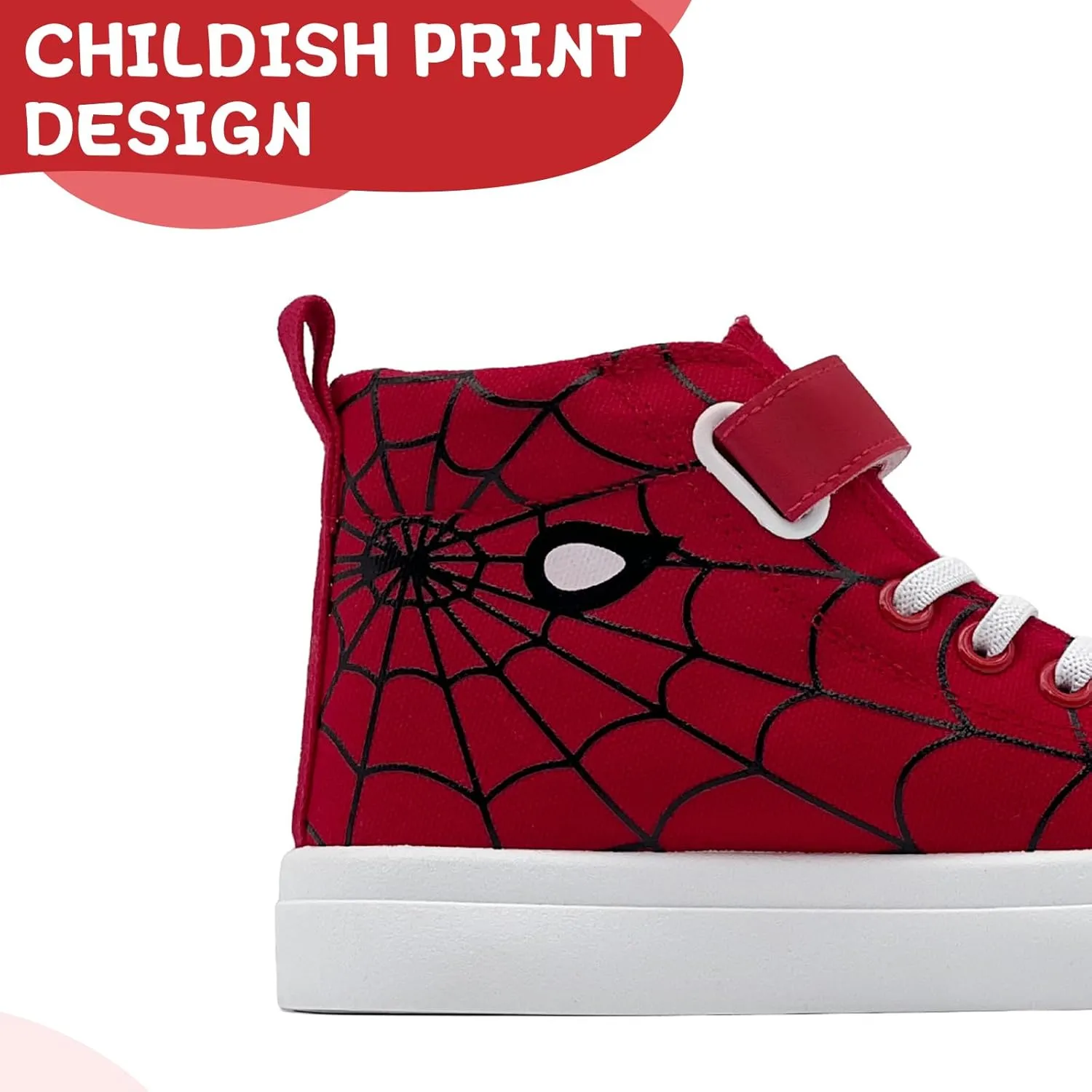 Sharllen Kid Canvas High Top Spider Sneakers Classic Adjustable Strap Lace up Shoes for Boys Girls Casual Tennis Kids Athletic Basketball Running Walking Shoes