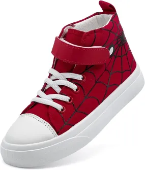 Sharllen Kid Canvas High Top Spider Sneakers Classic Adjustable Strap Lace up Shoes for Boys Girls Casual Tennis Kids Athletic Basketball Running Walking Shoes