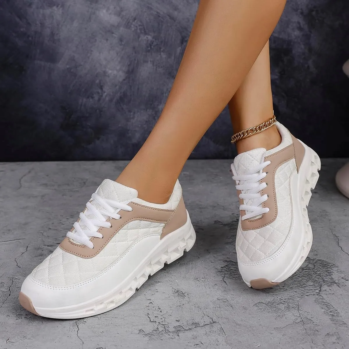 Women's Comfortable Casual Sneakers - Anti-Slip Wear-Resistant Walking Shoes, Lace-Up Outdoor Sneakers with Cushioned Soles
