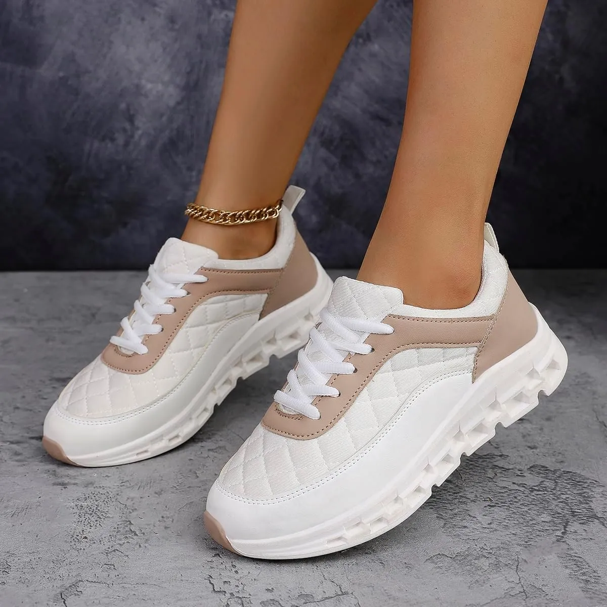 Women's Comfortable Casual Sneakers - Anti-Slip Wear-Resistant Walking Shoes, Lace-Up Outdoor Sneakers with Cushioned Soles