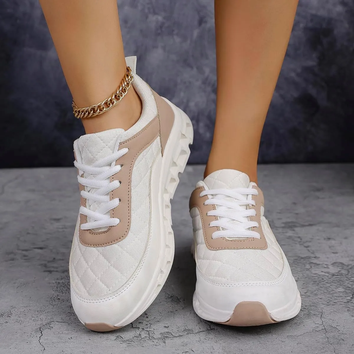Women's Comfortable Casual Sneakers - Anti-Slip Wear-Resistant Walking Shoes, Lace-Up Outdoor Sneakers with Cushioned Soles