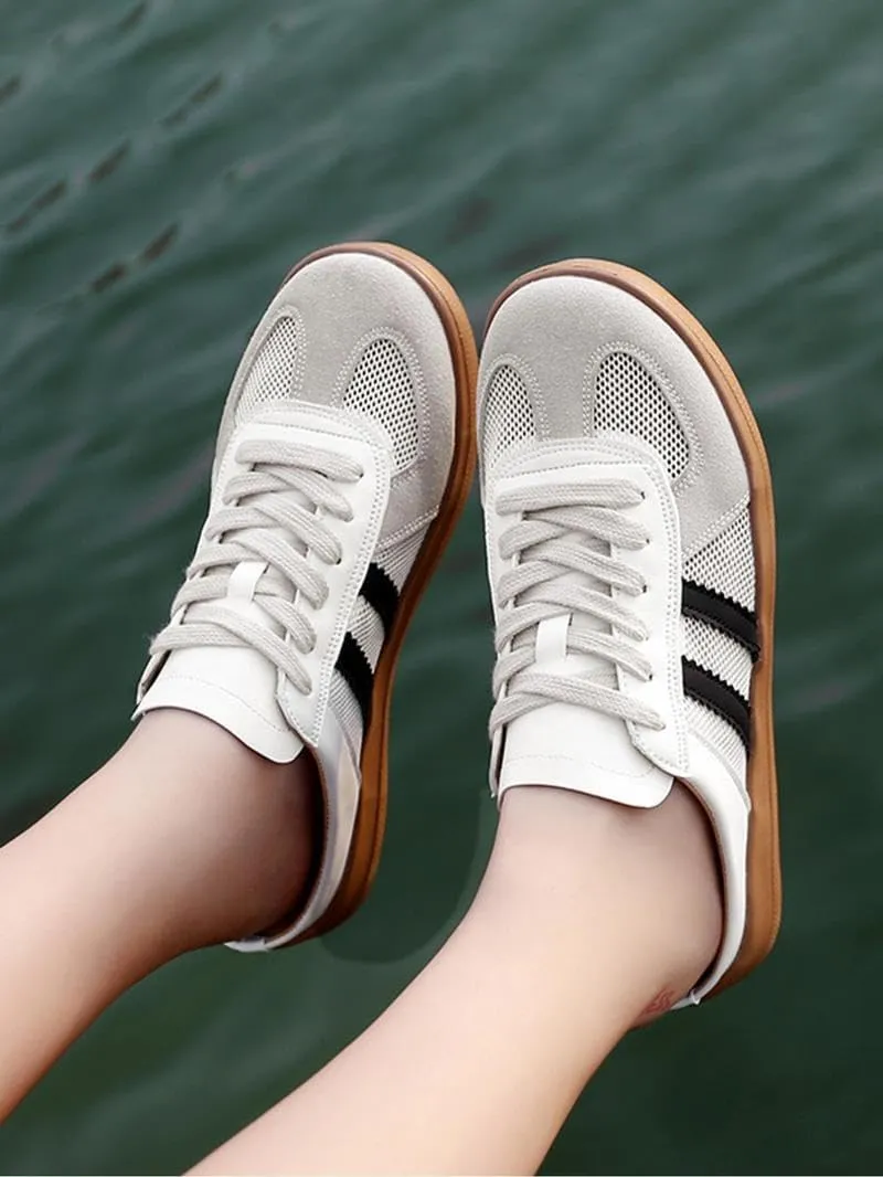 Women's Fashionable Contrast Mesh Design Lace Up Walking Shoes, Casual Slides Breathable Comfortable Sports Shoes, Female All-Match Round Toe Slip On for Daily Wear Girl