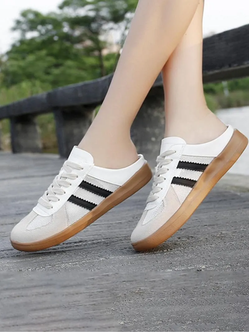 Women's Fashionable Contrast Mesh Design Lace Up Walking Shoes, Casual Slides Breathable Comfortable Sports Shoes, Female All-Match Round Toe Slip On for Daily Wear Girl