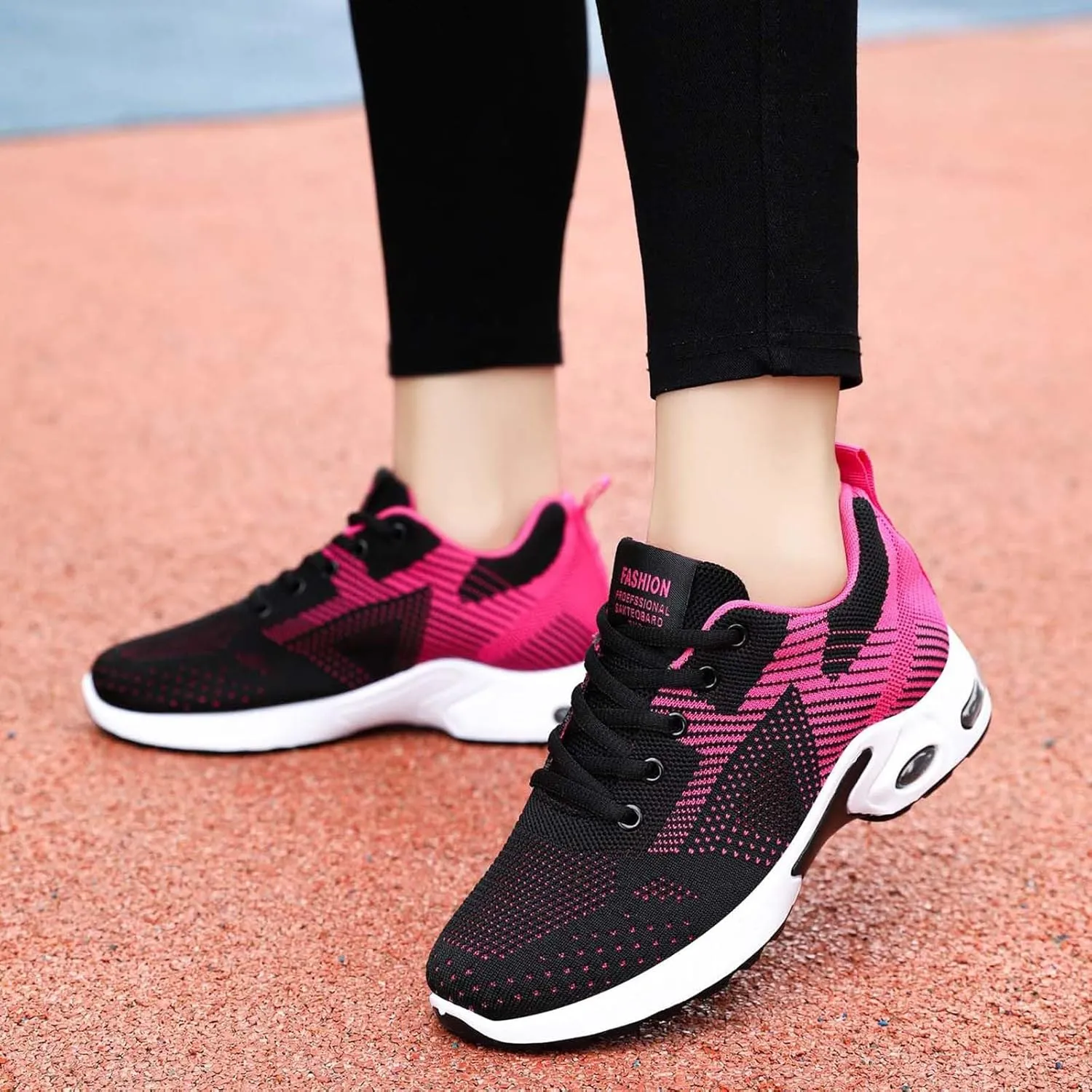 ZSpzx Running Sneakers for Women Air Cushioned Lace Up Running Tennis Sneaker Low Top Lightweight Arch Support Walking Shoes Breathable Elastic Athletic Closed Toe Shoe for Gym Travel Daily Wear