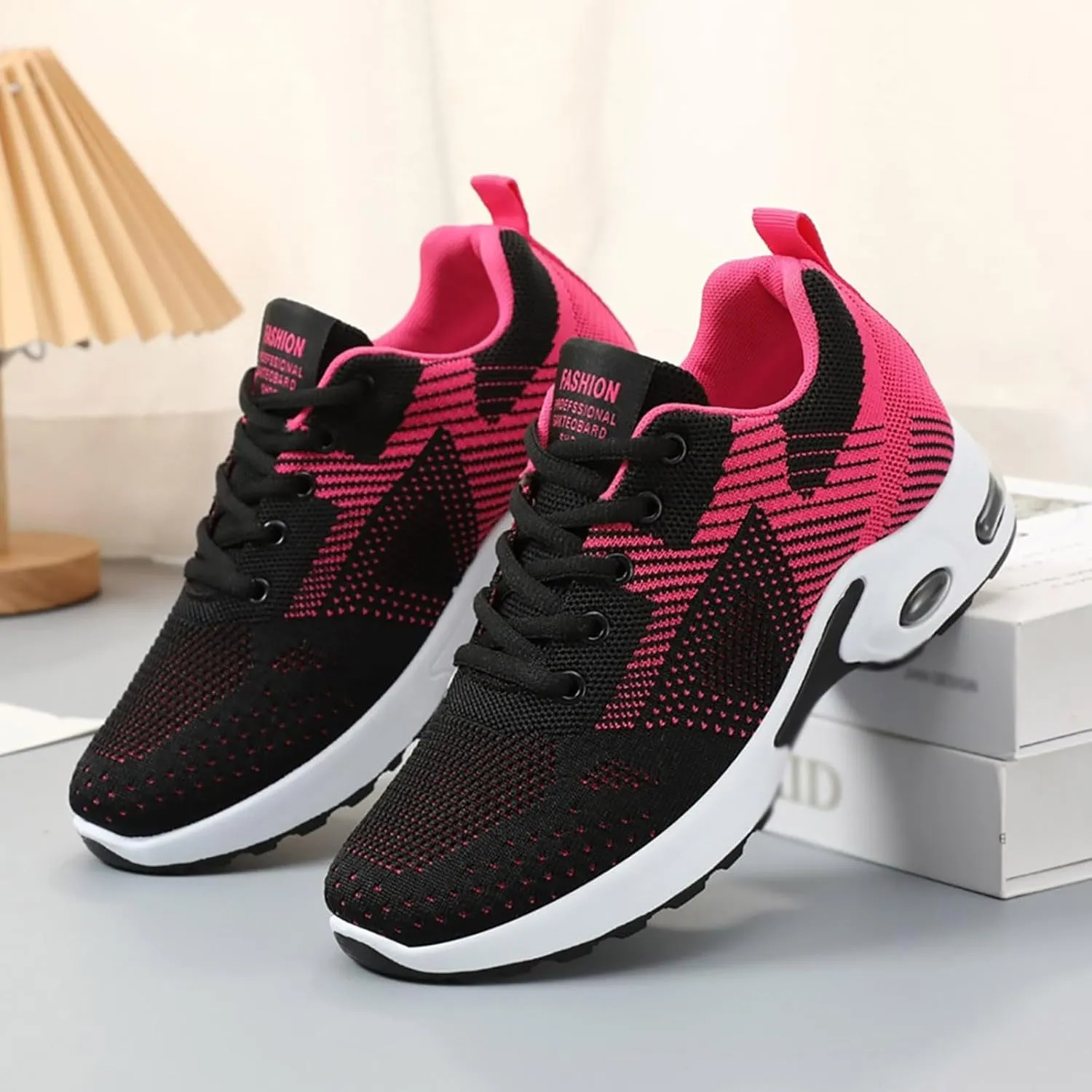ZSpzx Running Sneakers for Women Air Cushioned Lace Up Running Tennis Sneaker Low Top Lightweight Arch Support Walking Shoes Breathable Elastic Athletic Closed Toe Shoe for Gym Travel Daily Wear