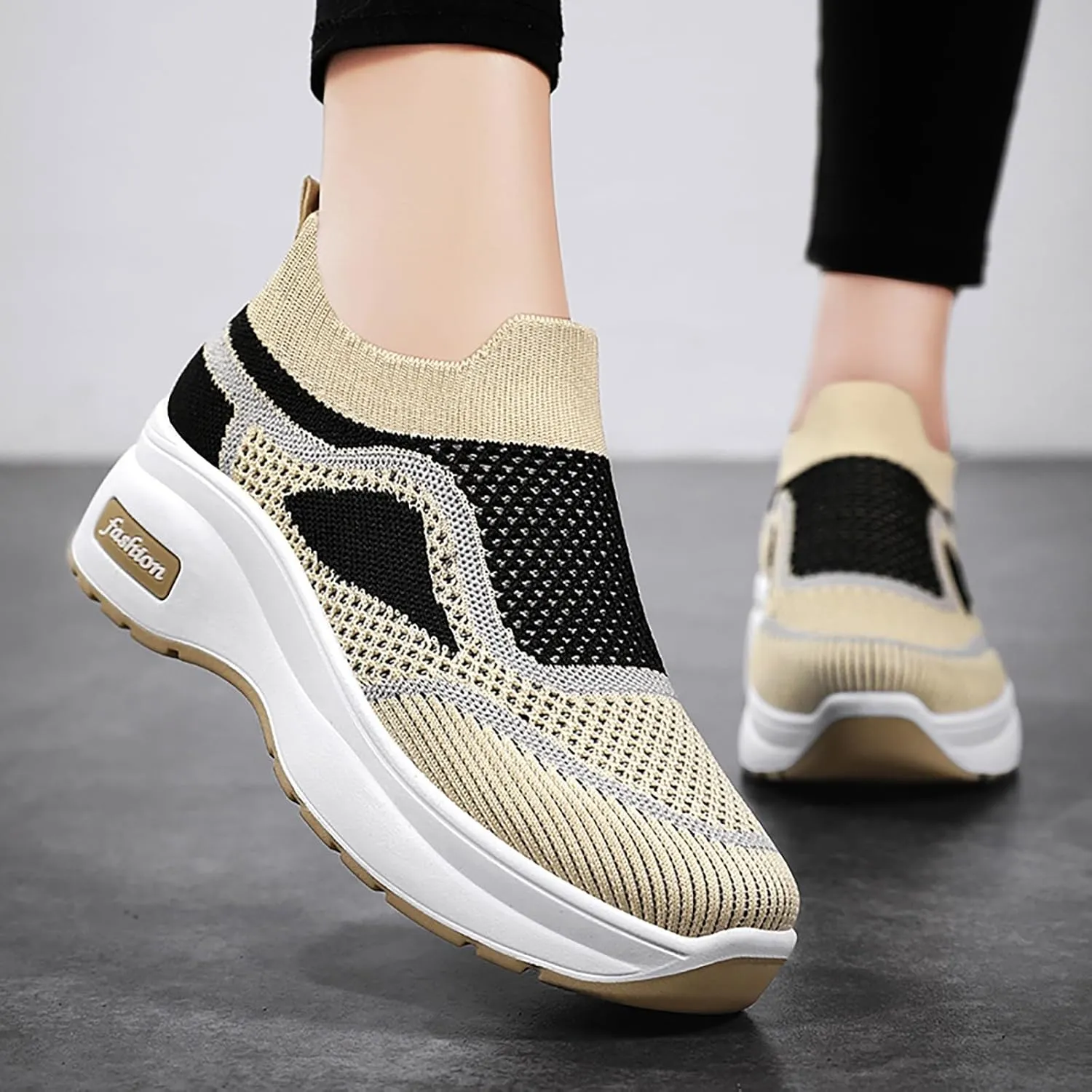 ZSpzx Womens Jogging Tennis Sneakers Slip On Air Cushioned Padded Insole Orthopedic Platform Shoes Walking Sneaker Breathable Mesh Casual Comfy Lightweight Shoe for Gym Travel Daily Wear